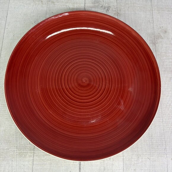Dover & York RINGS SWIRL Circles Rust Red Stoneware Coupe Dinner Plates Set of 4 - Picture 6 of 16